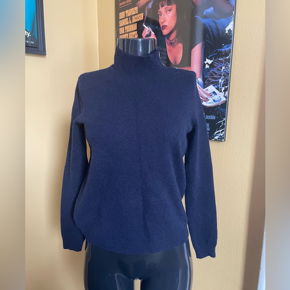 Sezane Navy Wool and Cashmere Sweater